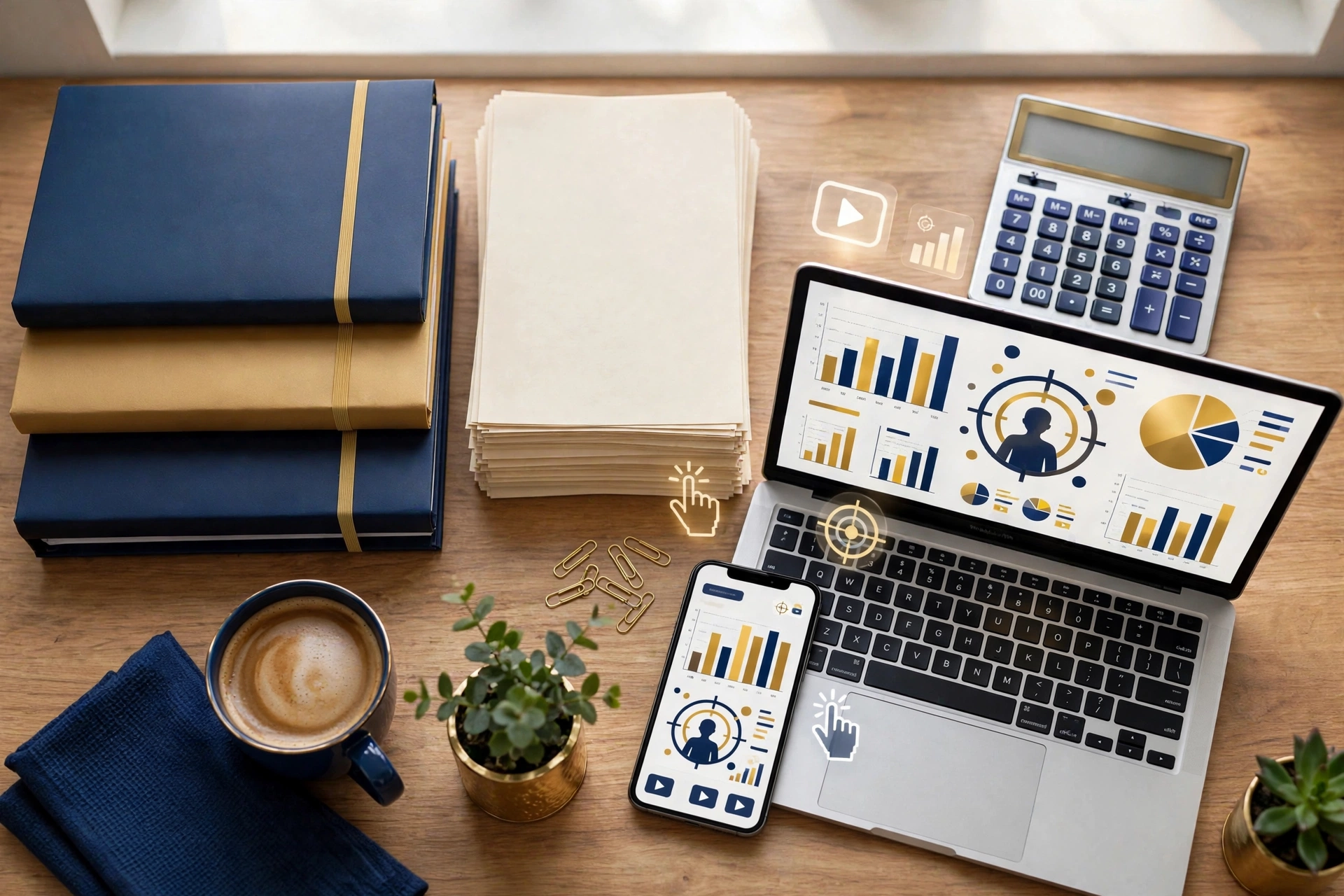 Digital advertising campaign dashboards on a laptop and phone